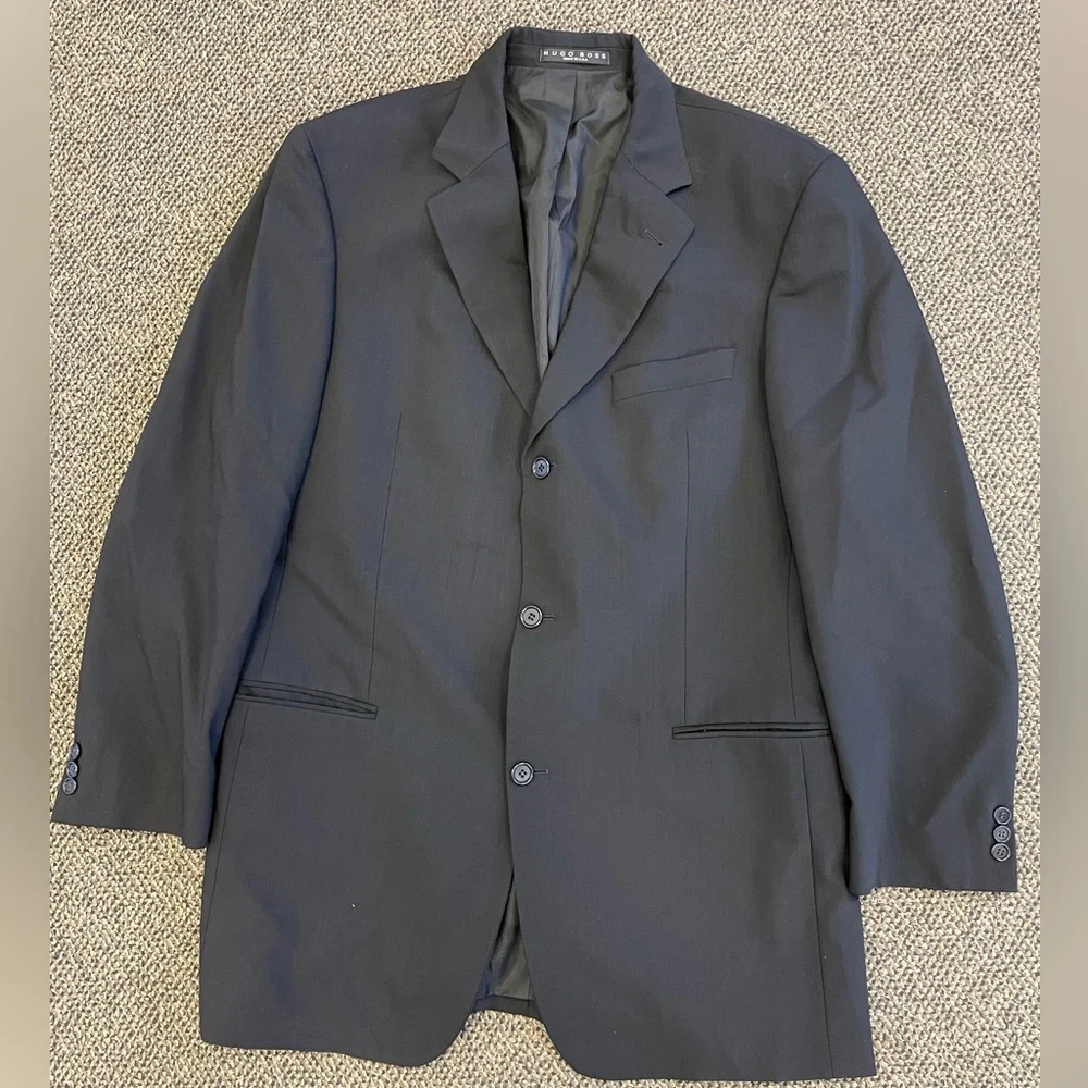 HUGO BOSS Made in USA Vintage 3-Button Wool Einstein/Sigma Jacket in Black‎ 42 L